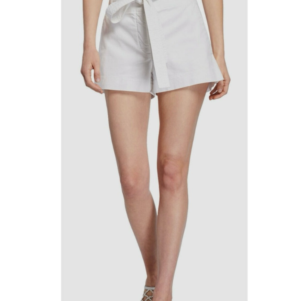 Veronica Beard White High-Waist Tie-Waist Shorts